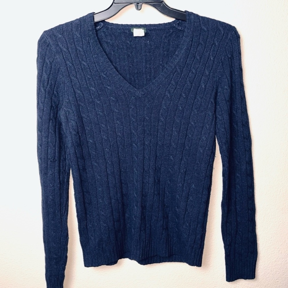 J.CREW Women's V-Neck Cable Knit Sweater, Navy Cashmere